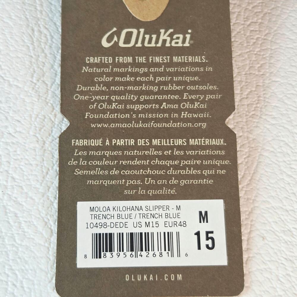 OluKai Slippers Mens 15 Trench Blue Moloa Kilohana Sheepskin Lined Moccasin NEW - Picture 8 of 9